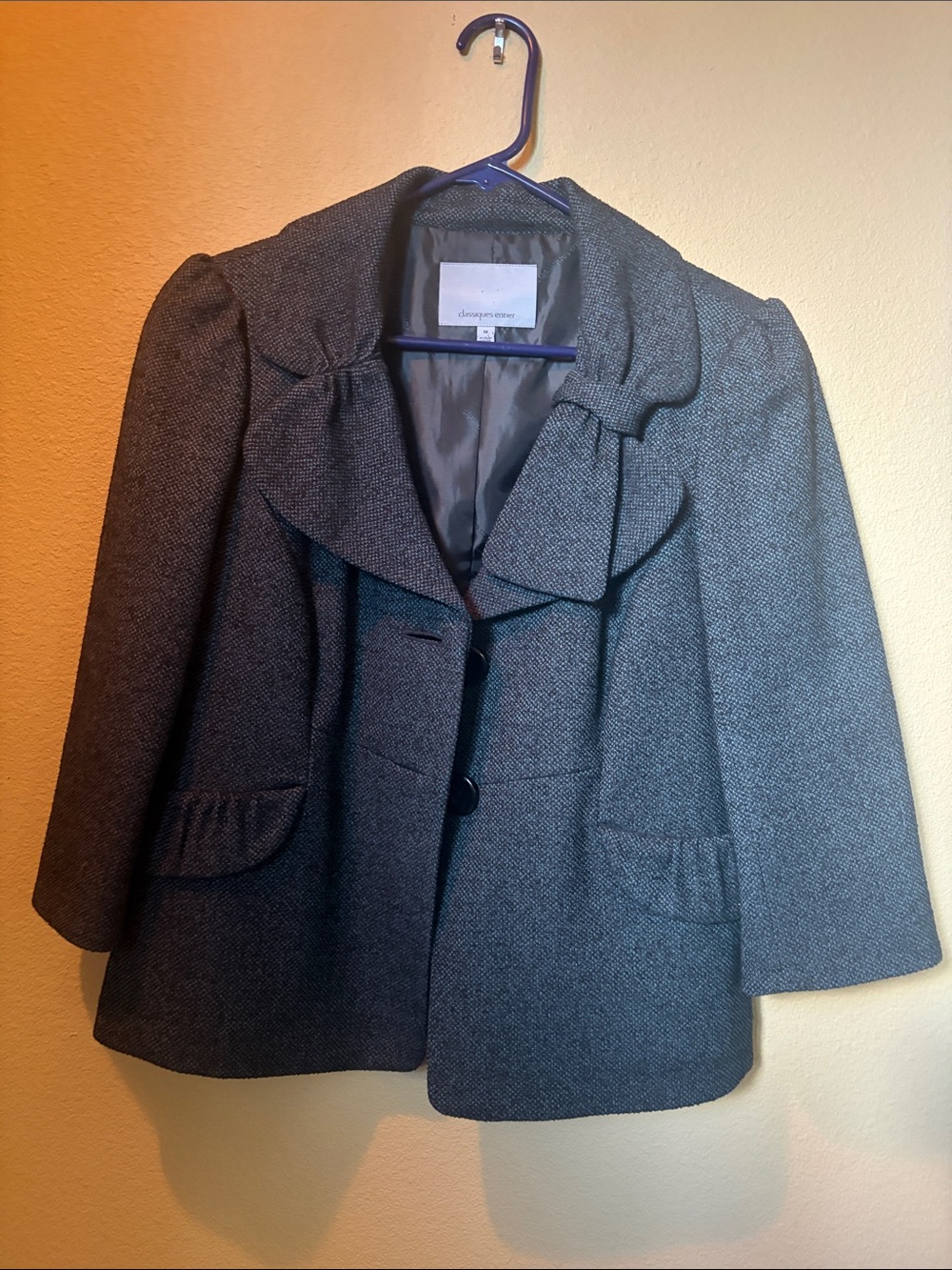 Classiques Entier Black with Blue and Purple Theads Ruffle-Collar Blazer Jacket